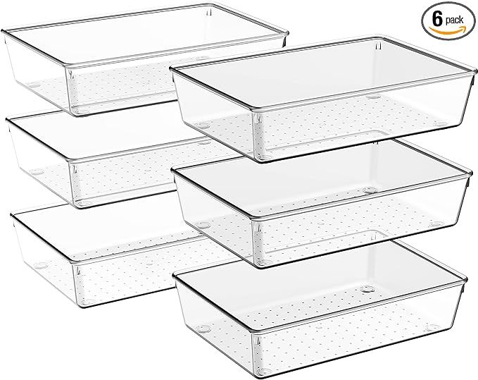 Criusia 6 Pack Large Size Clear Plastic Versatile Acrylic Stackable Drawer Organizer Trays, Stora... | Amazon (US)
