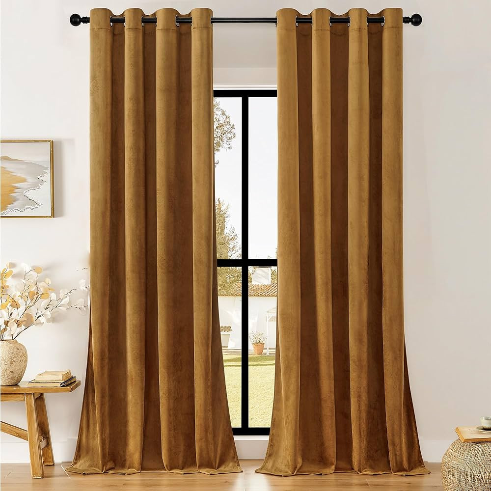 Timeper Light Blocking Velvet Curtains - Living Room Grommet Blackout Drapes Country Style Party ... | Amazon (US)