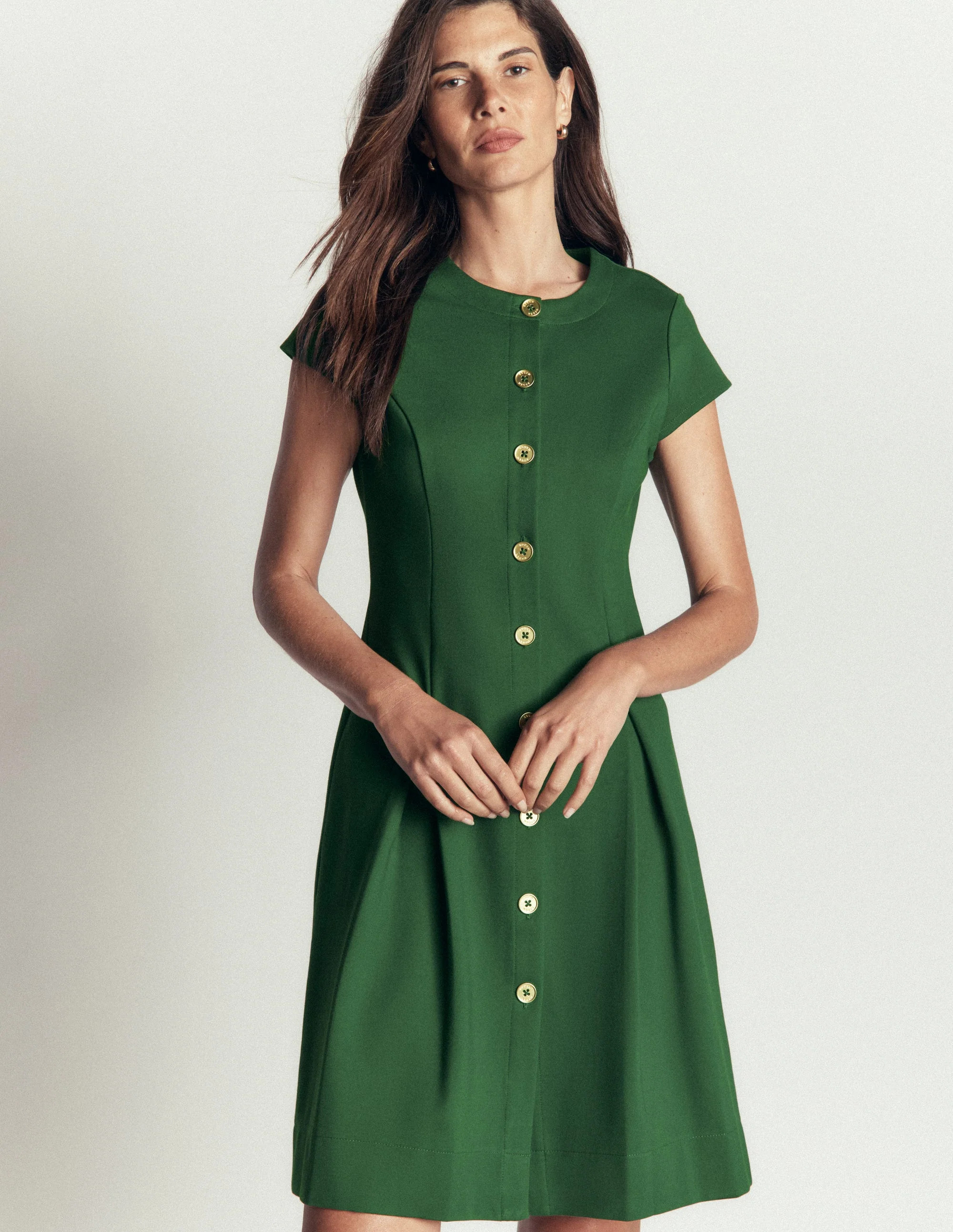 Short Pleated Ponte Dress-Hunter Green | Boden (US)