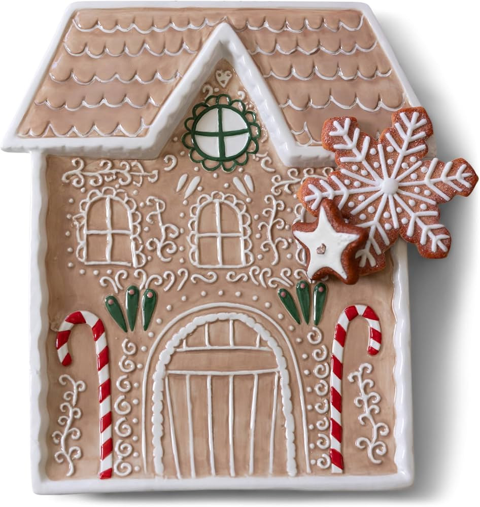 Mary Square Festive Cute Holiday Embossed Gingerbread House Christmas 11 x 12 Ceramic Charcuterie... | Amazon (US)