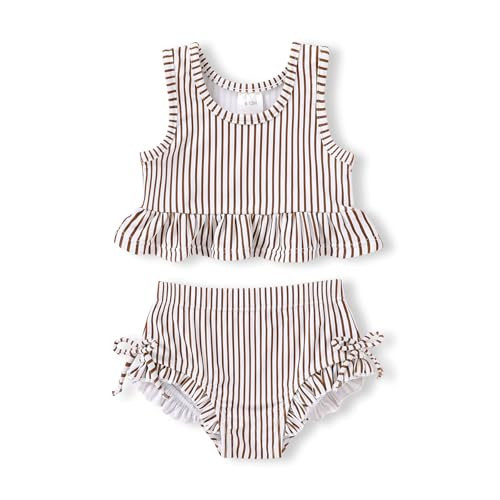 HAPPYMA Baby Swimsuit Toddler Girl Bathing Suit Summer Stripe Bikini Set Beach Two Piece Swim Wear (Brown, 2-3T) | Amazon (US)