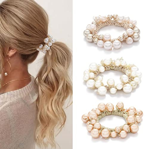 Fashey Pearl Hair Scrunchies Beaded Hair Ties Elastic Hair Bands Ponytail Holder Hair Accessories... | Amazon (US)