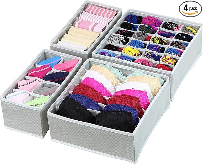 Simple Houseware Closet Underwear Organizer Drawer Divider 4 Set, Gray | Amazon (US)