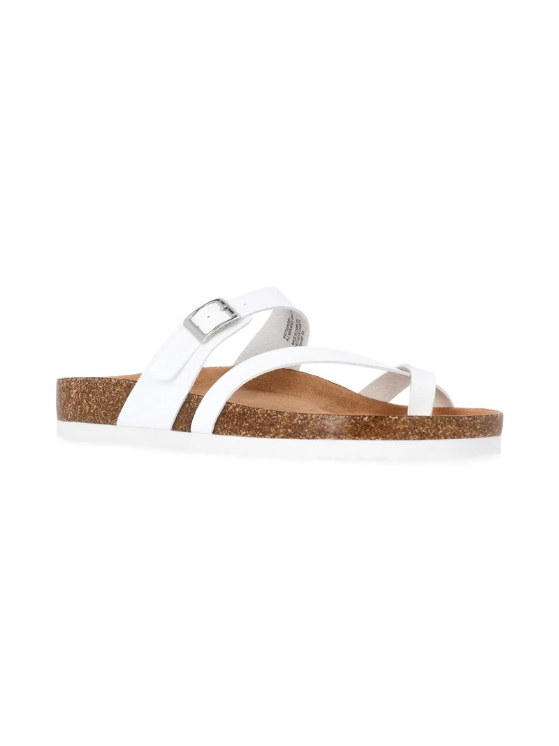 Time and Tru Women's Asymmetric Strap Footbed Sandals, Wide Width Available | Walmart (US)