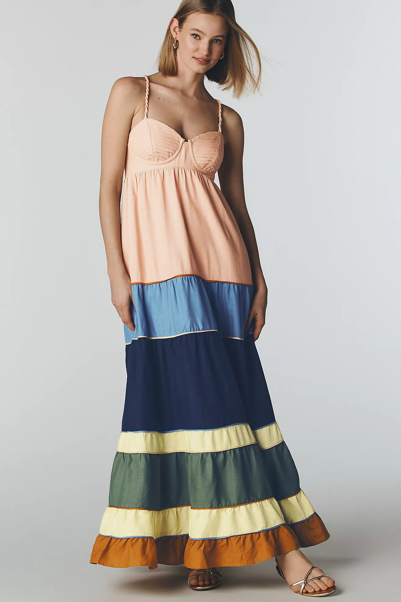Farm Rio Linen Blend Pleated Midi Dress | Anthropologie (US)
