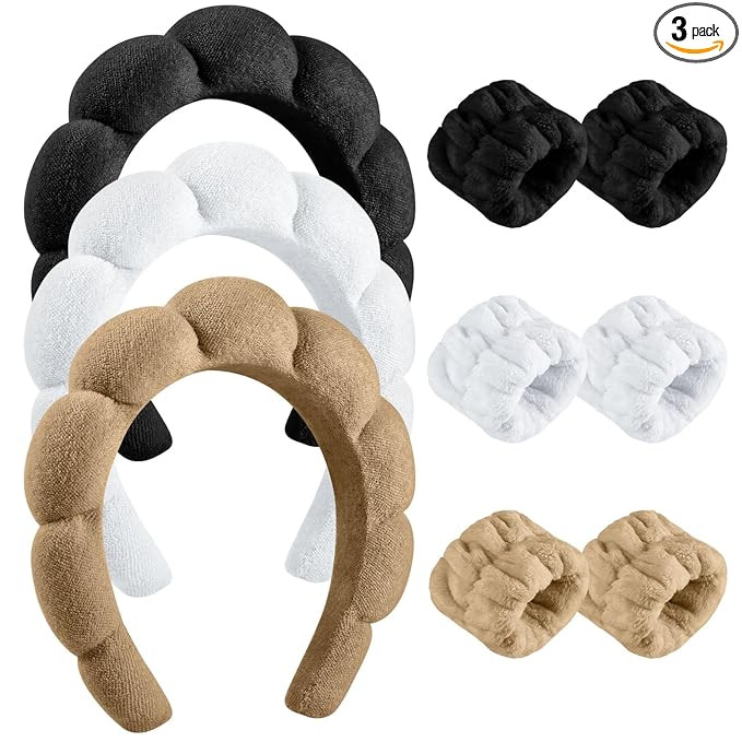 WSICSE Skincare Headbands for Women, Headband for Washing Face 3 Pack Spa Headband and 6 Pack Wri... | Amazon (US)