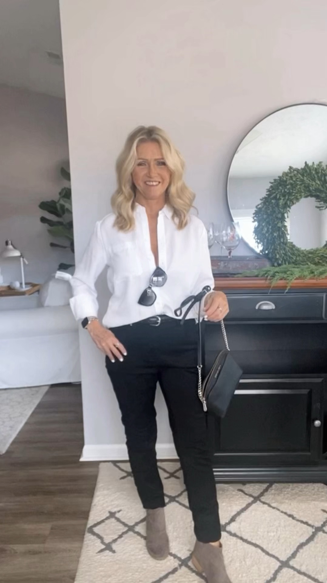 Weekend style made simple ✨ Black jeans, a crisp white button-up, ankle boots, and your go-to handbag—chic, effortless, and pieces you likely already own. Perfect for brunch, errands, or catching up with friends. 🤍🖤 #WeekendOutfit #EffortlessStyle #ClosetEssentials

#LTKCyberWeek #LTKFindsUnder100 #LTKStyleTip