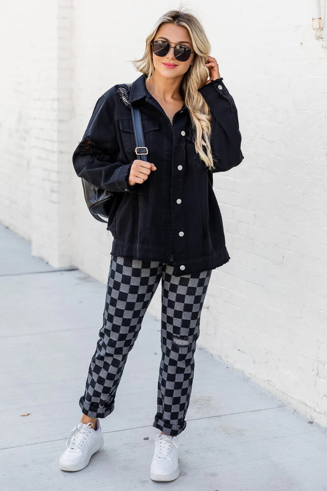 Shades Of You Black Oversized Distressed Denim Jacket FINAL SALE | Pink Lily