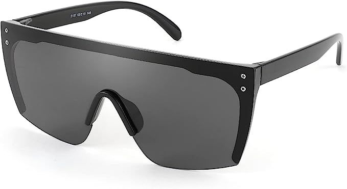 FEISEDY Mirrored Oversized Rimless Sunglasses for Women Men Flat Top Shield Wrap Square UV400 B27... | Amazon (US)