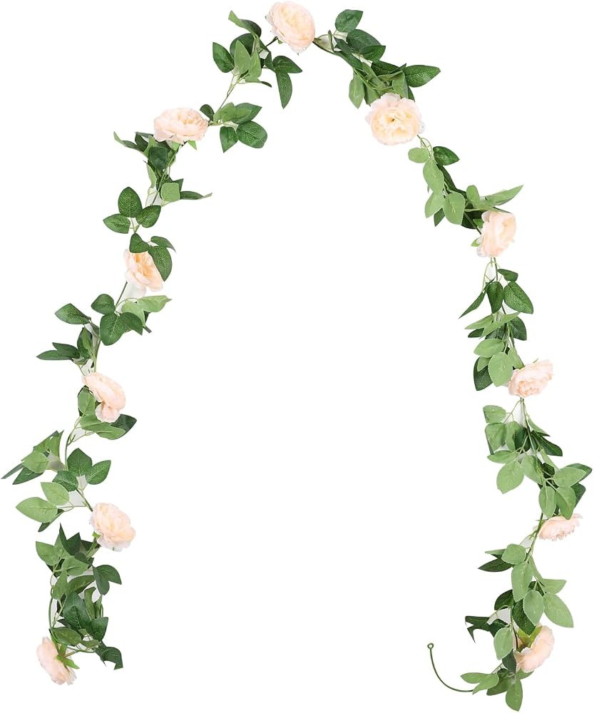 Duovlo 8.2Ft Artificial Peony Flower Garland Hanging Greenery Vine Silk Floral Vine Home Wedding ... | Amazon (US)