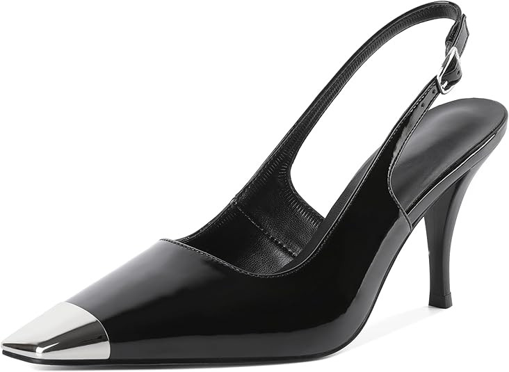 YODEKS Women's Slingback Heels Silver Cap Toe Heels High Heel Pumps 3.5 Inch Two Toned Shoes US S... | Amazon (US)