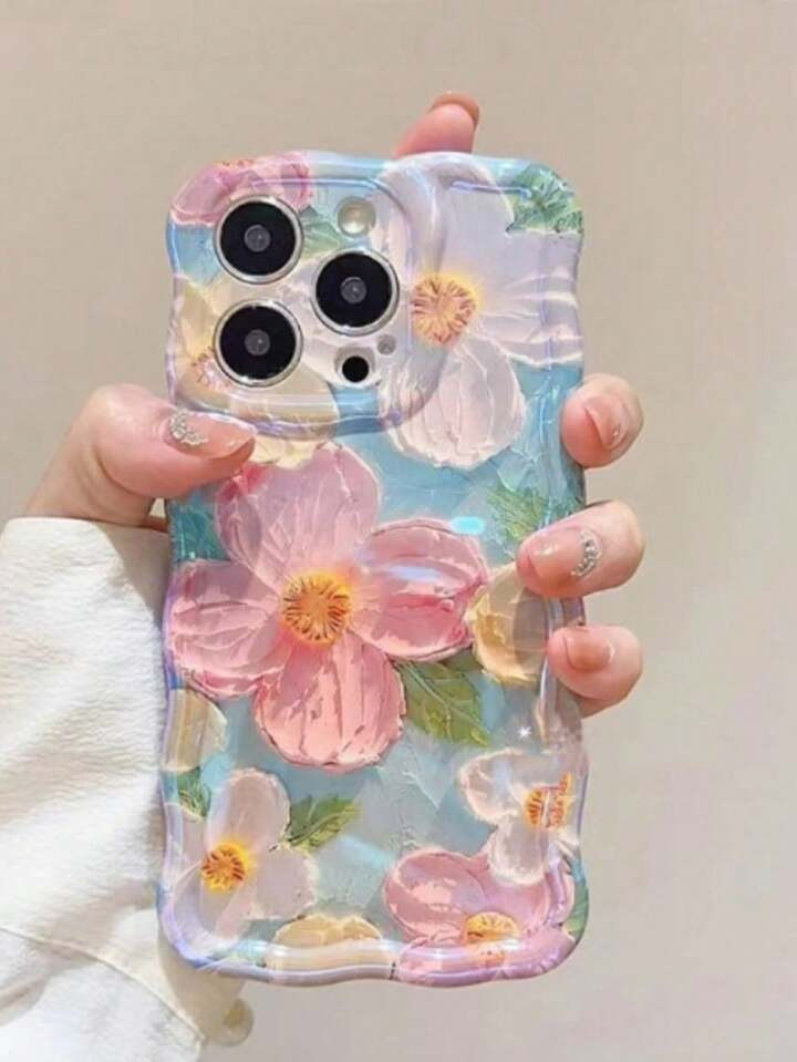 1pc Simple Creative Twist Edge Faint Oil Painting Flower Tpu Phone Case Compatible With IPhone11/... | SHEIN