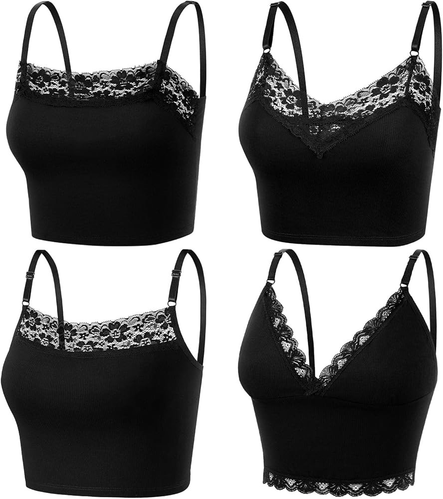 4 Pack Women Lace Camisole Lace Bralettes Half V Neck Cami Bra with Adjustable Spaghetti Strap Cr... | Amazon (US)
