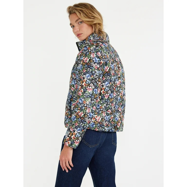 Time and Tru Women's Short Print Puffer Jacket, Sizes XS-3X - Walmart.com | Walmart (US)