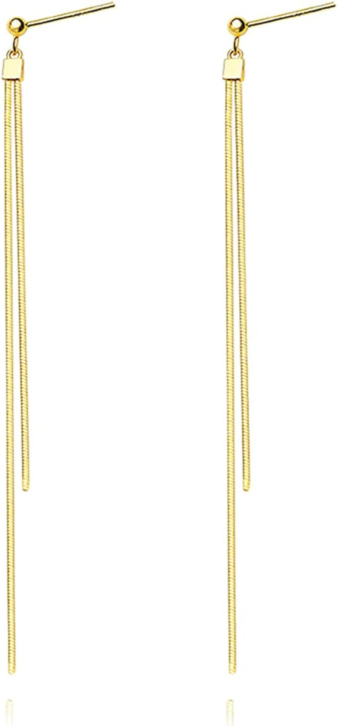 Reffeer 925 Sterling Silver Tassel Chain Earrings for Women Girls Long Dangle Drop Earrings Line ... | Amazon (US)