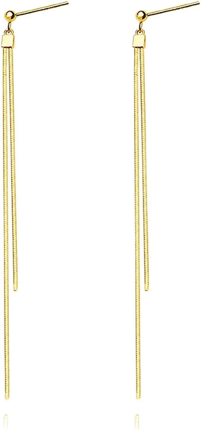 Reffeer 925 Sterling Silver Tassel Chain Earrings for Women Girls Long Dangle Drop Earrings Line ... | Amazon (US)