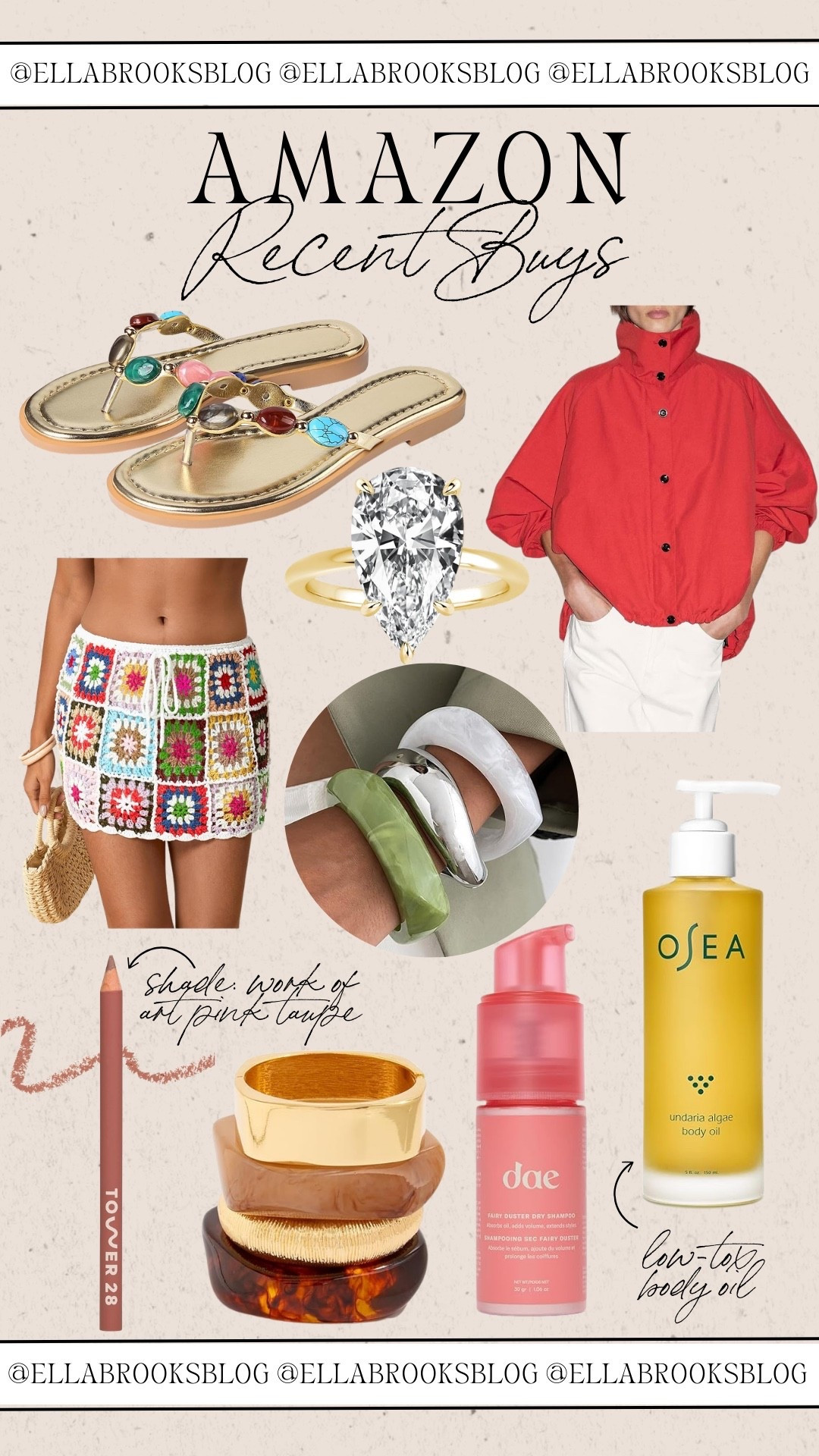 Recent Amazon purchases!

Spring sandals, red jacket, crochet skirt, swim coverup, body oil, bracelet stack

#LTKSeasonal #LTKBeauty #LTKselfcare