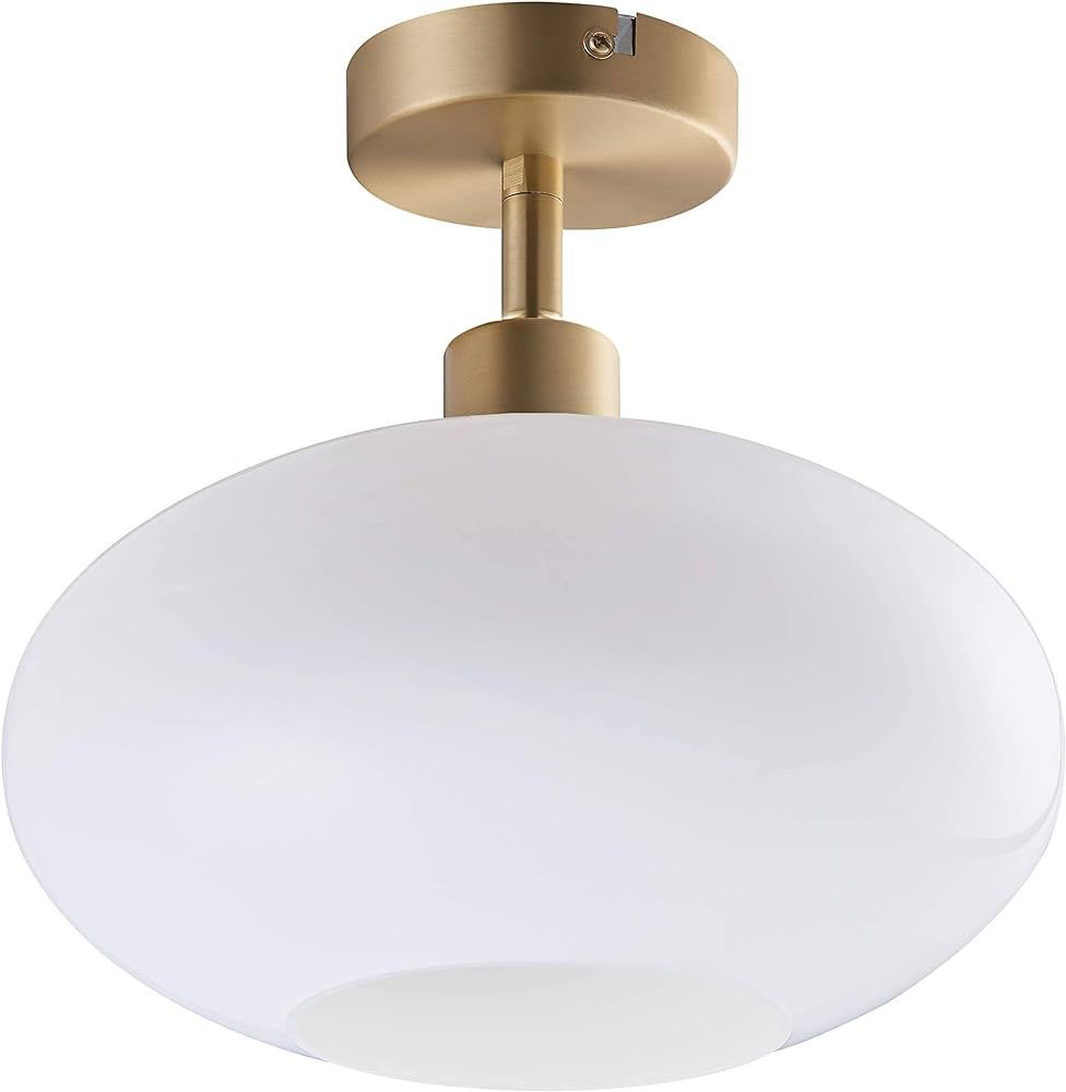 NW Archiology Semi Flush Mount, Modern Ceiling Light with Opaline Glass Shade&Brass Metal Base La... | Amazon (US)