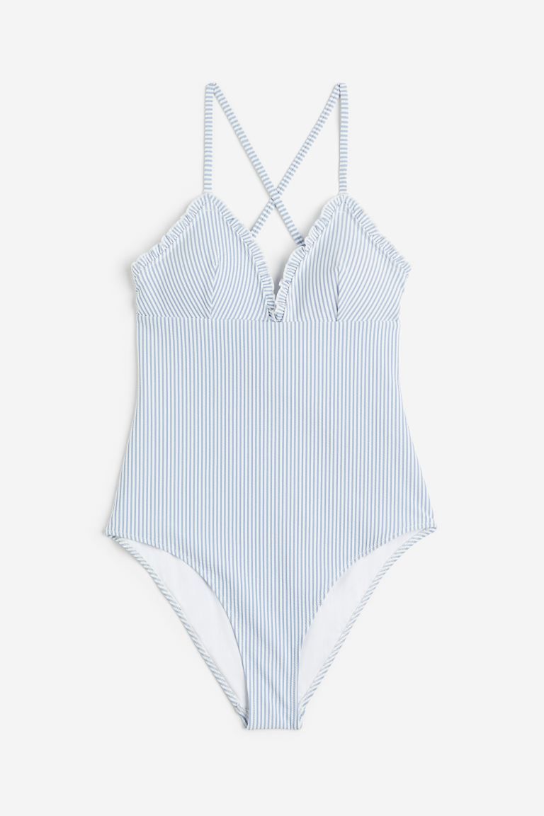 Padded-cup swimsuit - Light blue/White striped - Ladies | H&M GB | H&M (UK, MY, IN, SG, PH, TW, HK)