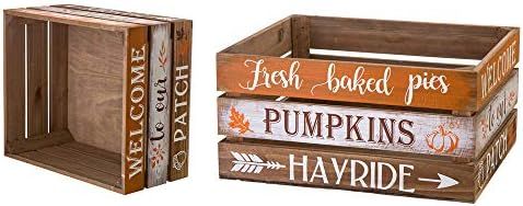 Glitzhome Wooden Crate Rustic Nesting Wooden Crates Set of 2 Fall Decorative Storage Gift Wood Cr... | Amazon (US)