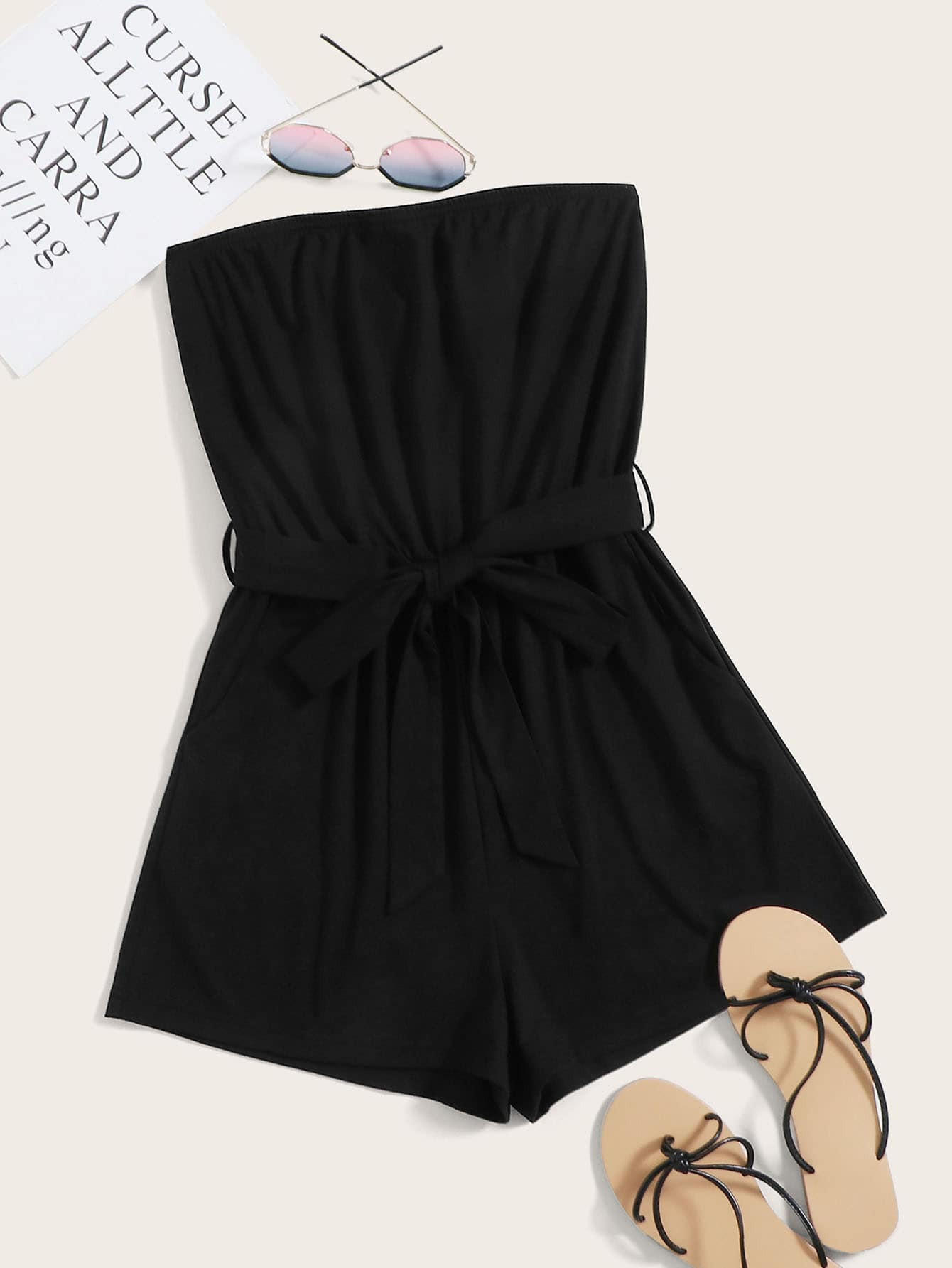 Self Belted Tube Romper | SHEIN