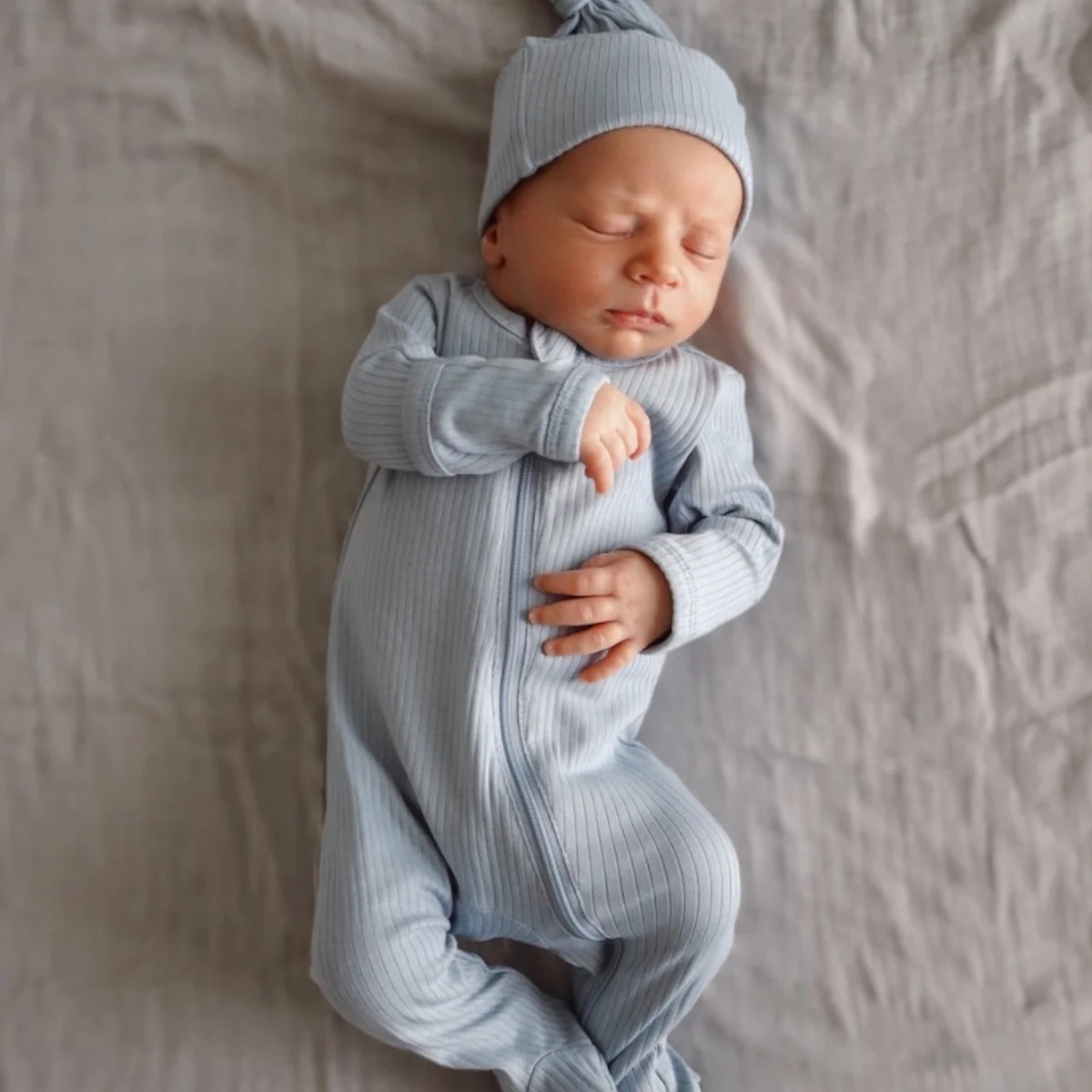 Dusty Blue / Organic Ribbed Zip Footie | SpearmintLOVE