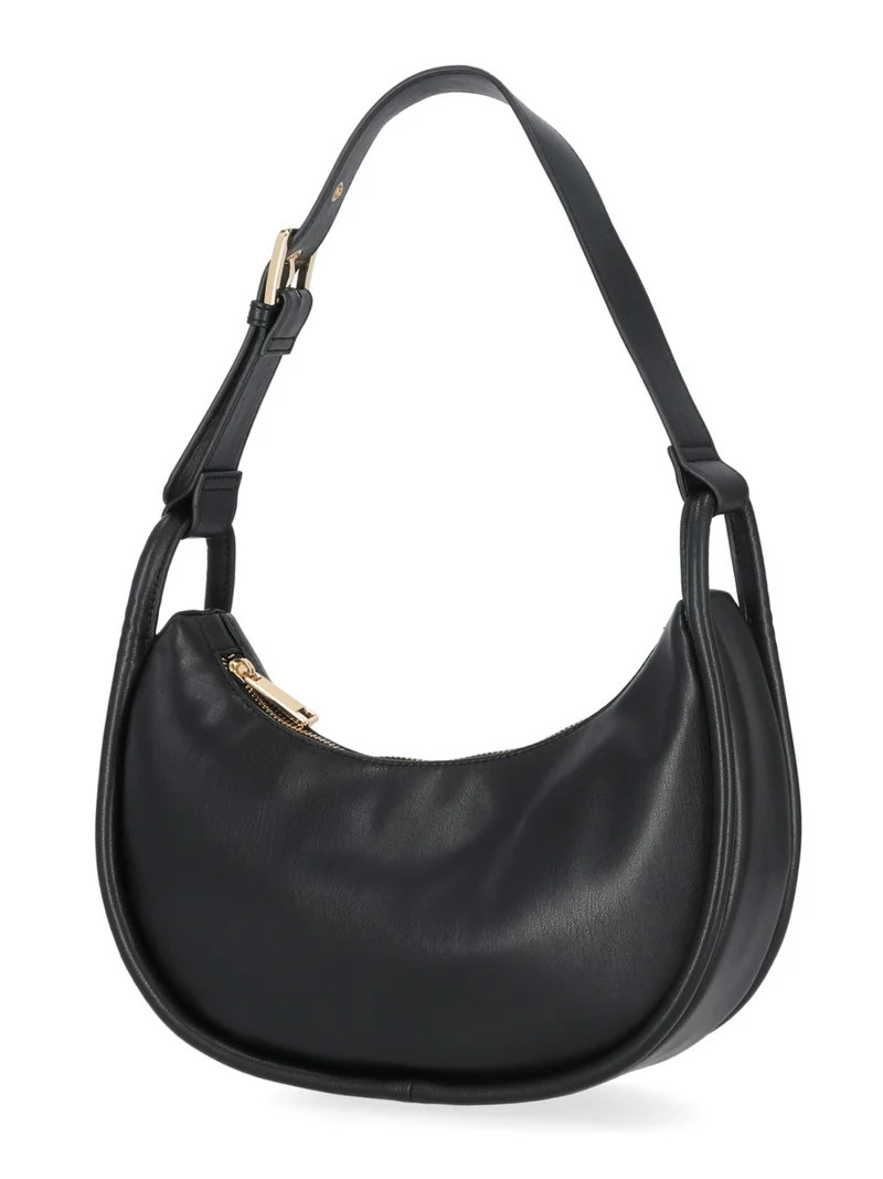 Time and Tru Women's Faux Leather Griffin Crescent Handbag, Black | Walmart (US)
