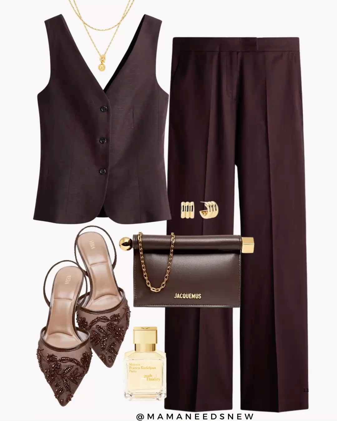 A spring / summer outfit with a matching linen blend vest and trousers set, shoulder / clutch bag, heels 🤎

#LTKSaleAlert #LTKSeasonal #LTKootd