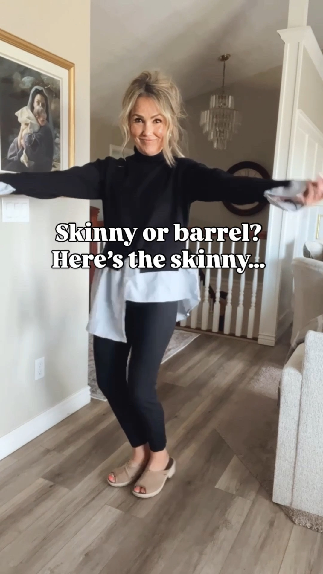 Are you team barrel? Or team straight/skinny?

I’m wearing the Spanx slim leg jeans in M 
Also, adore this sweater with the asymmetrical shirt attached. 
Unfortunately, the shoes are old

#LTKStyleTip #LTKFamily #LTKOver40