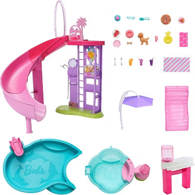Barbie Dream Pool Playset with Slide & Bubbling Hot Tub with 20+ Accessories | Target