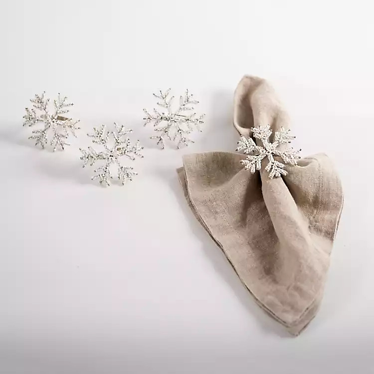 New! White Beaded Snowflake Napkin Rings, Set of 4 | Kirkland's Home