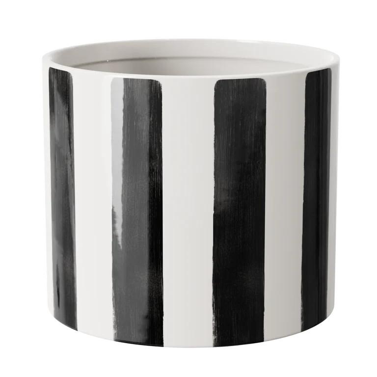 Mainstays Andrew 10" x 10" x 8.75" Round Rich Black and Arctic White Ceramic Planter | Walmart (US)