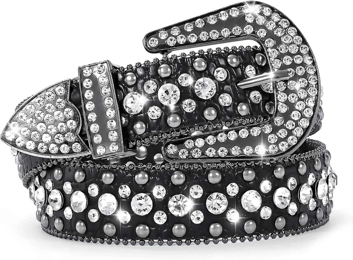 SANSTHS Women Rhinestone Belt for Jeans, Men Western Cowgirl Bling Studded Belt Faux Crocodile Gr... | Amazon (US)