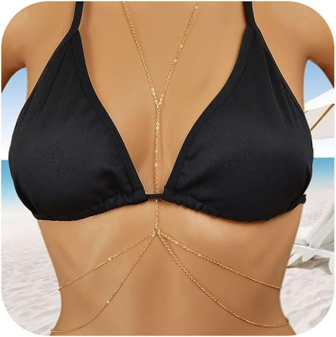 14K Gold Body Chains for Women, Sexy Layered Belly Waist Chain Bikini Bra Chain, Summer Beach Rhi... | Amazon (US)