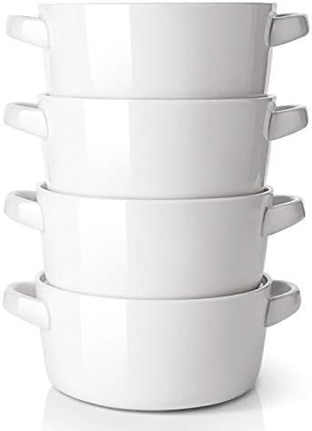 DOWAN Soup Bowls with Handles, 24 ounces Ceramic Cereal Bowl Set for kitchen, White French Onion ... | Amazon (US)
