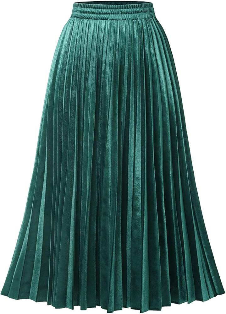 DRESSTELLS Velvet Pleated Midi Skirt for Women, Long Holiday Party Aline High Waisted Swing Skirt... | Amazon (US)