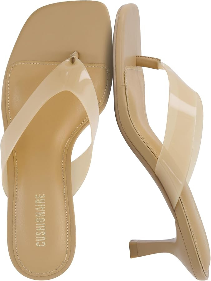CUSHIONAIRE Mezzo Clear Strap Kitten Heels for Women, Square Toe Flip Flop Sandal Heels with Memo... | Amazon (US)