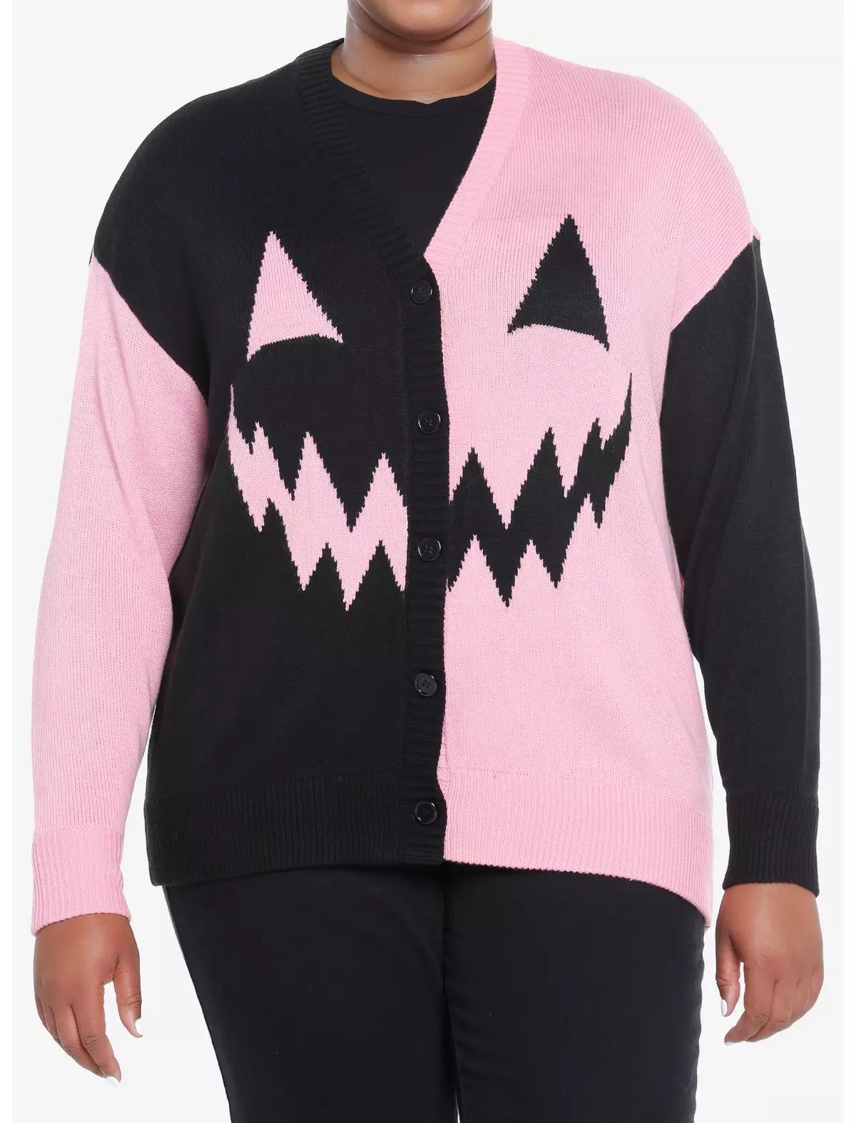 Sweet Society Pink & Black Split Pumpkin Girls Cardigan Plus Size | Hot Topic | Hot Topic