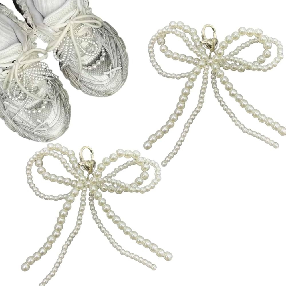 2 pcs Pearls Bowknot Shoe Decoration Charms for Sneakers Dress Shoes Elegant Buckle Pearl Beaded ... | Amazon (US)