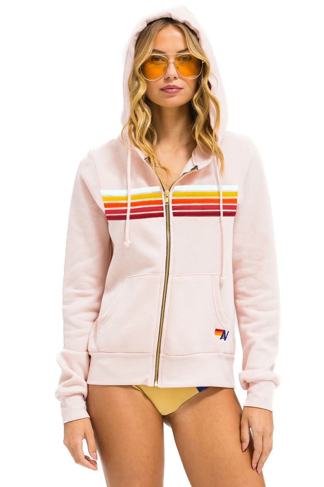 5 STRIPE HOODIE - LIGHT PINK // RAINBOW WHITE | Aviator Nation