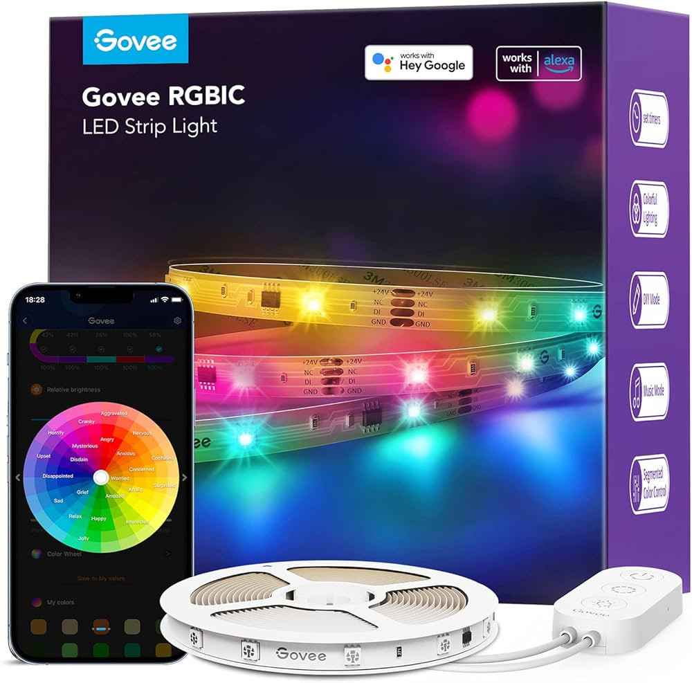 Govee RGBIC Alexa LED Strip Light 32.8ft, Smart WiFi LED Lights Work with Alexa and Google Assist... | Amazon (US)