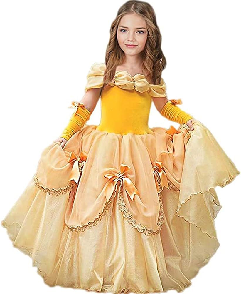 CQDY Princess Costume for Girls Yellow Dress Party Christmas Halloween Cosplay Dress up | Amazon (US)