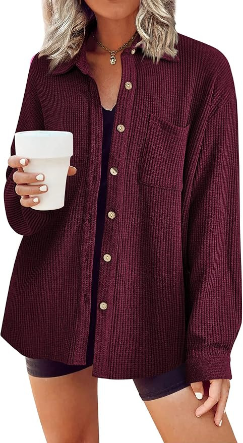 Dressy Casual,Trendy Work Tops,V Neck,Collared Shirts,Lightweight,Early Fall Fashion,Soft Waffle ... | Amazon (US)