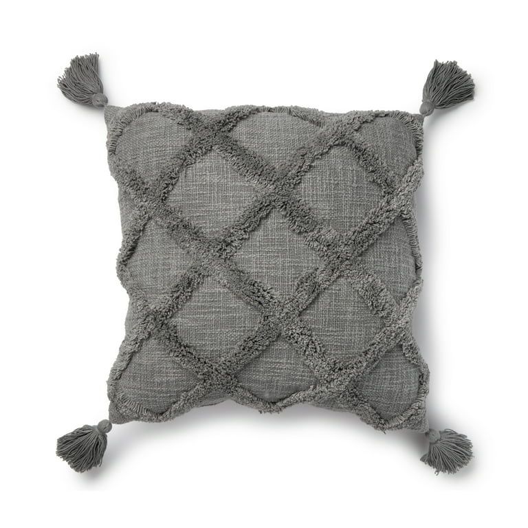 Better Homes & Gardens Tufted Trellis Decorative Square Pillow, 20" x 20", Grey, Single Pillow, 1... | Walmart (US)