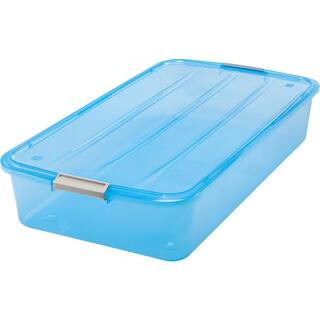 IRIS 50-Qt. Underbed Buckle Up Storage Box in Blue | The Home Depot