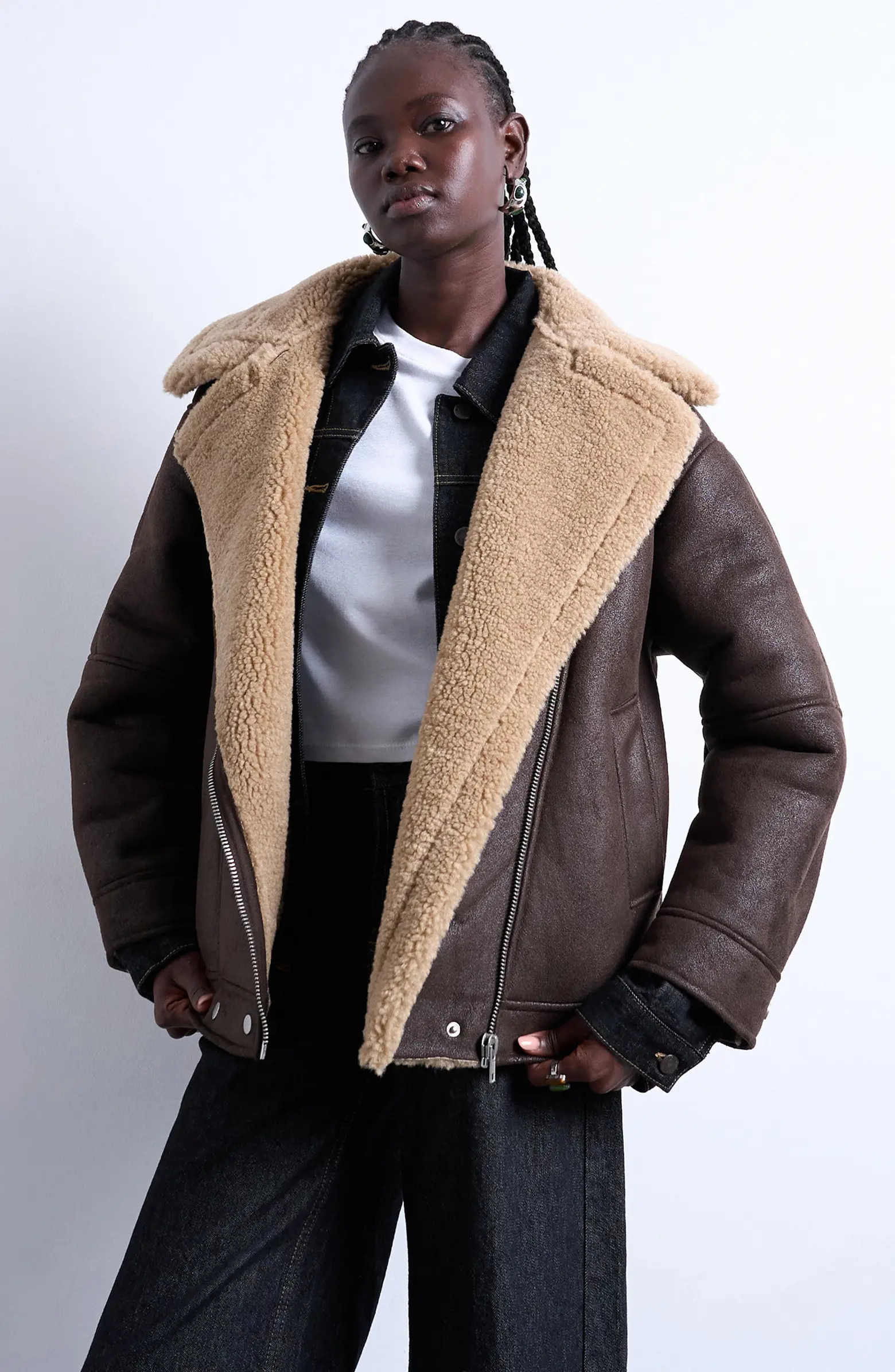 Topshop Faux Shearling Oversize Aviator Jacket | Nordstrom | Nordstrom