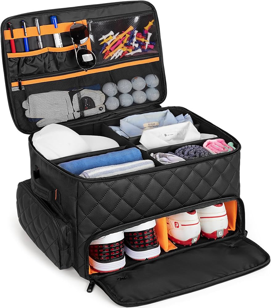 2 Layer Golf Trunk Organizer, Golf Car Locker with Individual Ventilated Compartment for 2 Pairs ... | Amazon (US)