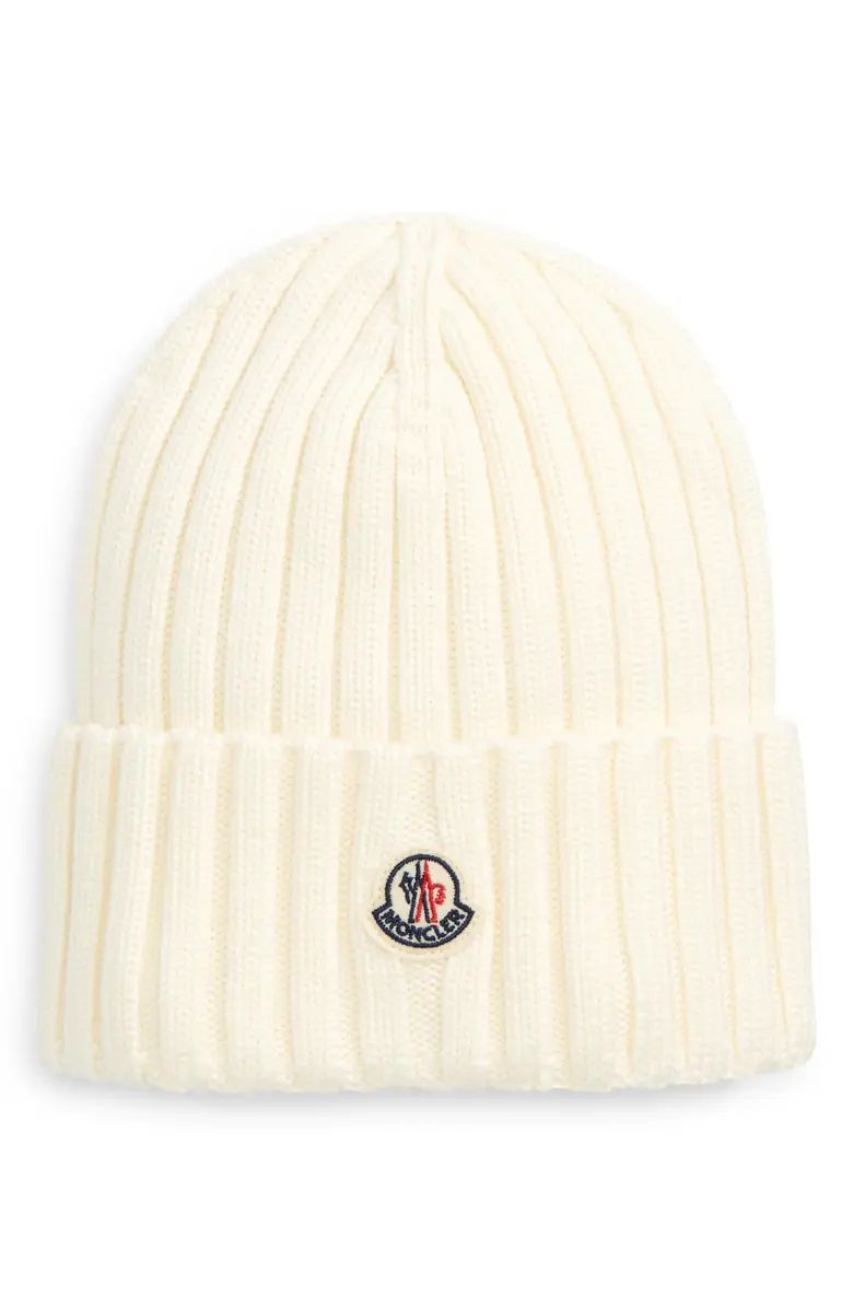 Moncler Logo Patch Rib Wool Beanie | Nordstrom | Nordstrom