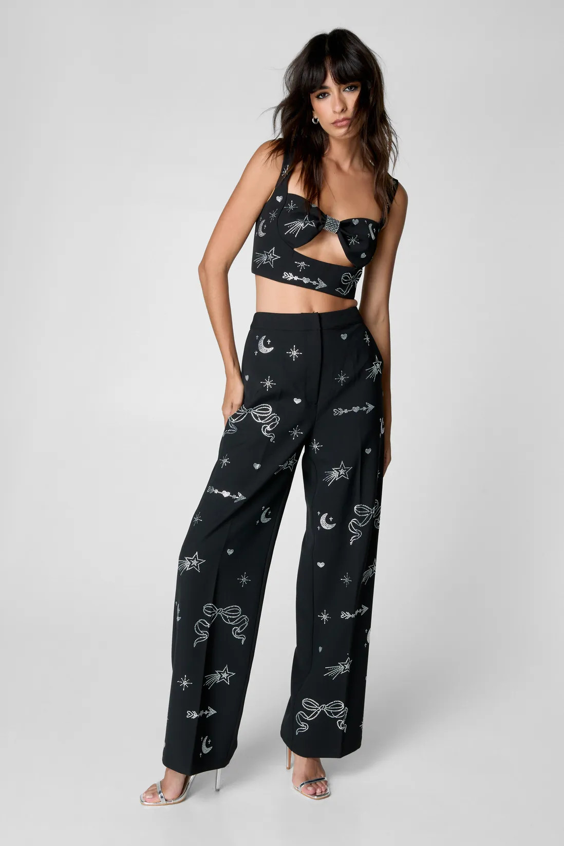 Trousers | Diamante Detail Straight Leg Pant | NastyGal | NastyGal UK