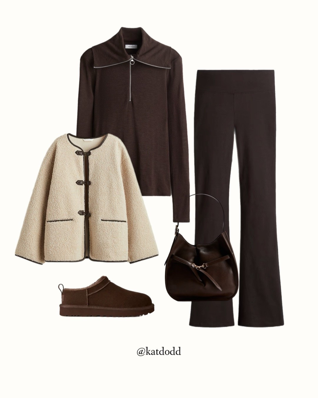 Chocolate brown light weight comfy coord 🤍 new in h&m! Gorg!!! Perfect for bump too!



Teddy cost chocolate brown flared leggings micro uggs cocoa brown zip top 
Autumn winter outfit inspo shoulder bag lock detail maternity style bump friendly

#LTKstyletip #LTKuk #LTKautumn